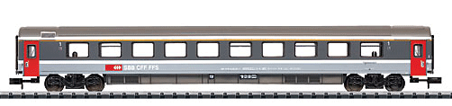 Minitrix Type Apm 1st Class EuroCity Coach - Ready to Run -- Swiss Federal Railways SBB/CFF/FFS (Era V; 2-Tone Gray, Red Doors)