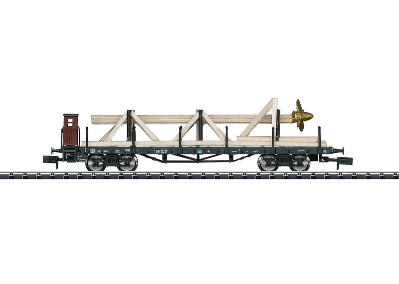 Type SSw 07 4-Axle Heavy-Duty Flatcar w/Propeller Load - Ready to Run - Minitr -- German Federal Railway (Era III; black, Boxcar Red)