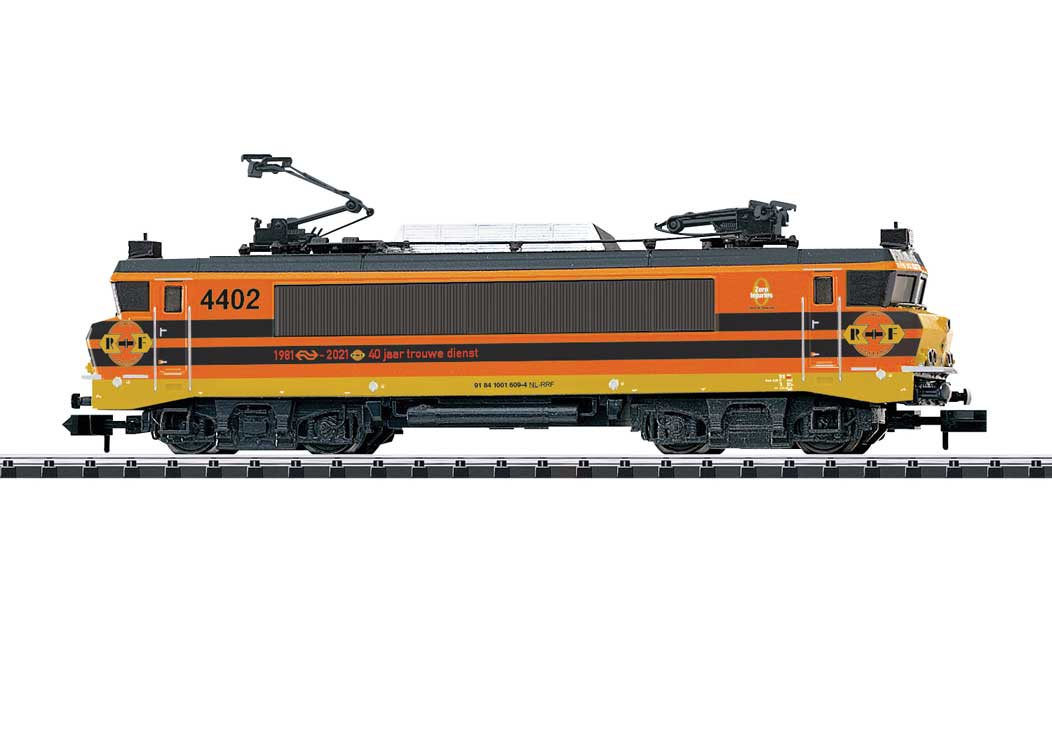 Class 1600 Electric - Standard DC - Minitrix -- Rotterdam Rail Feeding B.V. RRF #4402 (Era VI 2021, orange, black, yellow)