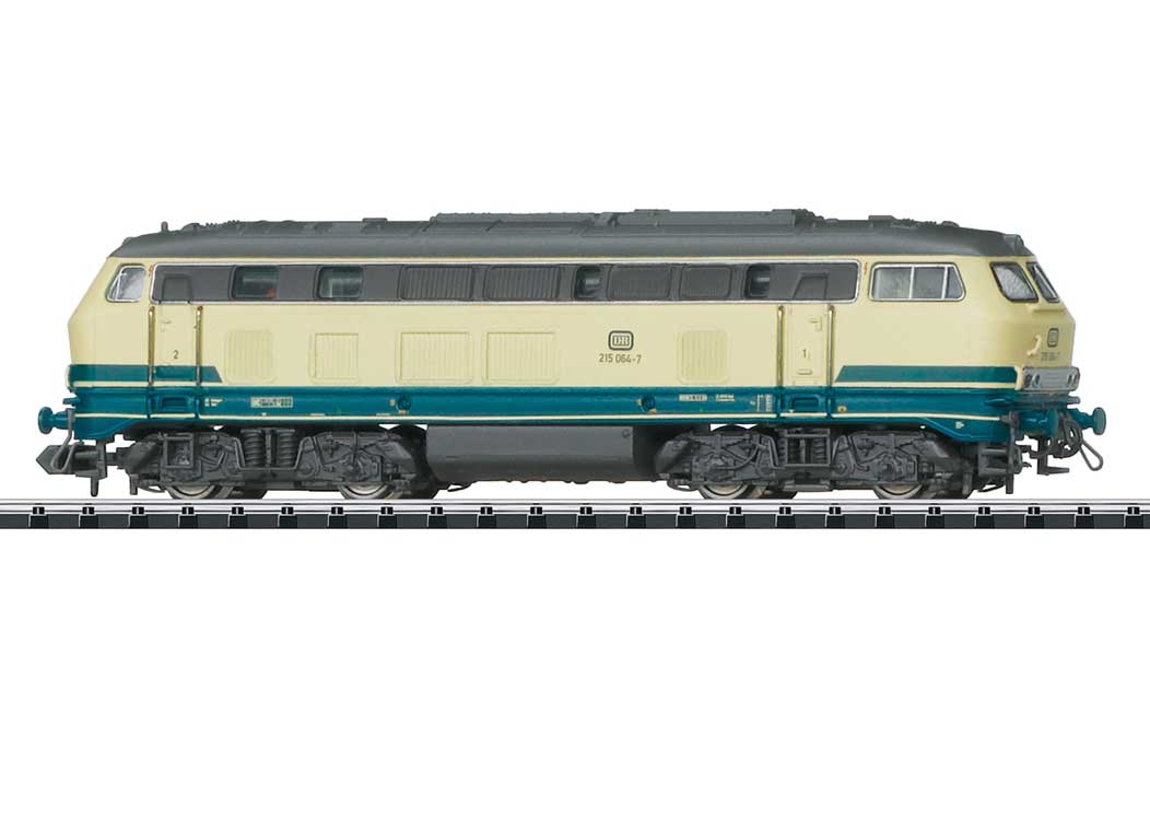 Class 215 Diesel - Sound and DCC-SX - Minitrix -- German Federal Railroad DB #215 064-7 (Era IV 1985, ivory, Ocean Blue)-1