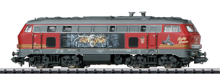 Class 218 Diesel - Sound & DCC-SX - Minitrix -- Railsystems RP #218 469-5 (Era VI; red, gold; Betty Boom Nose Art)