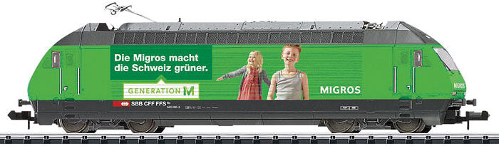 Class Re 460 Electric w/Sound & DCC - Minitrix -- Swiss Federal Railways SBB (Era VI 2015; green, Migros Advertising Scheme)