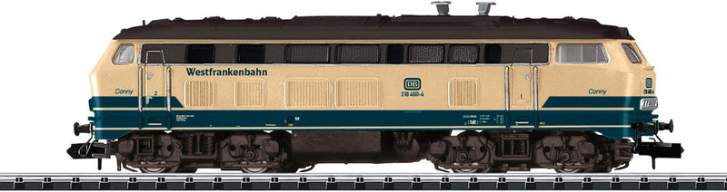 Class 218 Diesel MTU 16V Conny Version - Sound and DCC-SX - Minitrix -- German Federal Railway #218 460-4 (Era VI; Ocean Blue, Ivory)