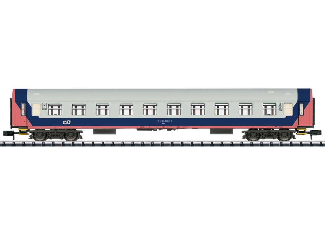 Type Y/B 2nd Class Coach - Ready to Run - Minitrix -- Czech Railroad CD (Era V 1968, white, blue, red)