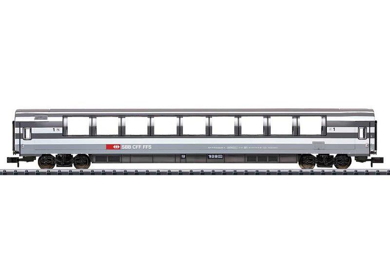 Type SRm EuroCity Panorama Car - Ready to Run - Minitrix -- Swiss Federal Railways (Era V 2000, gray, white, red)-1