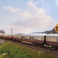 Type Apmz 121.2, Apmz 122 Coaches & WGmh Diner TEE Set - Ready to Run - Mini -- German Federal Railroad DB (Era V 1989, ivory, red, silver)