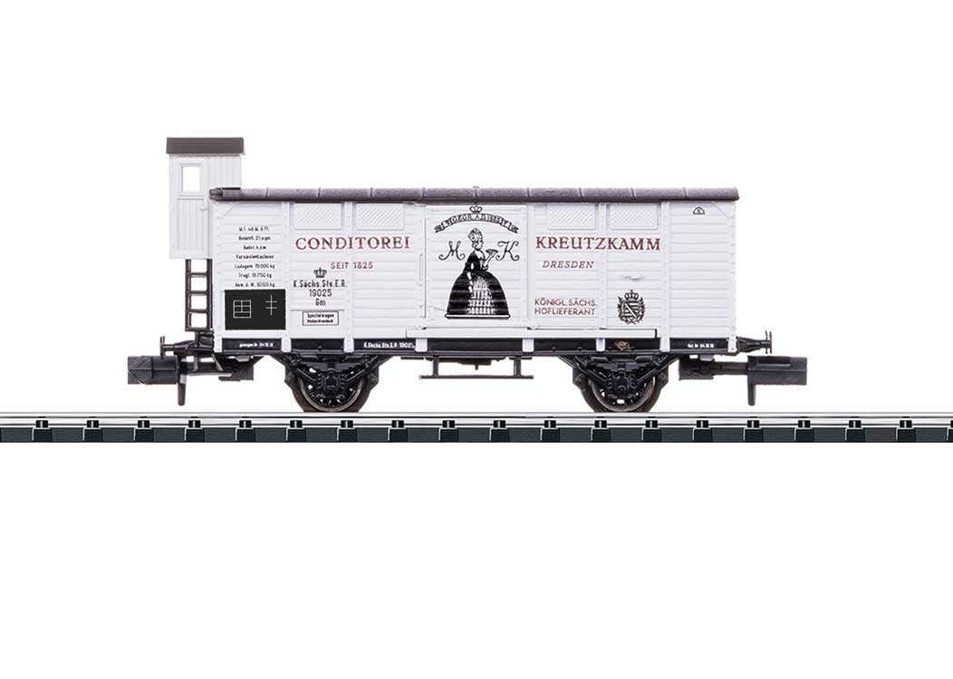 Type G02 2-Axle Wood Boxcar w/Brakeman Cab - Ready to Run -- Royal Saxon State Railroad K.Sachs.Sts.E.B. (Era I, white, black)