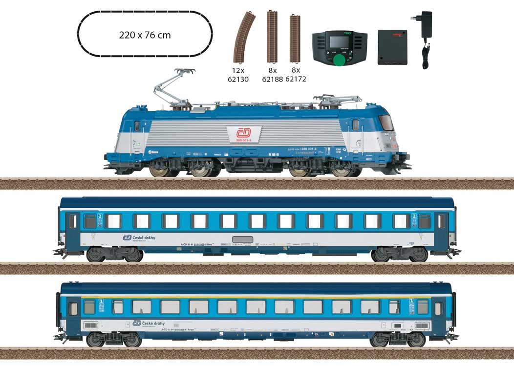 Czech State Railroad CD Passenger Train Starter Set - Sound and DCC -- Class 380 Electric, 2 Cars, Track Oval, Command Station