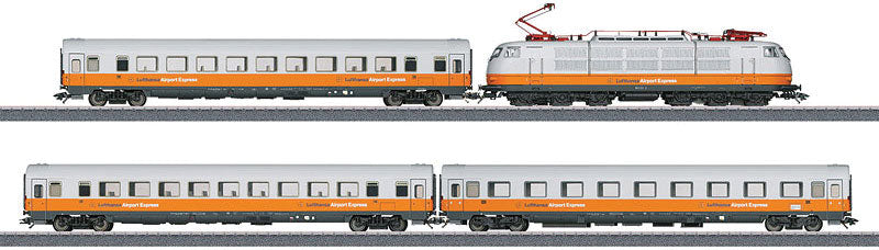 Lufthansa Airport Express Train-Only Set w/Sound & DCC -- Class 103 Electric & 3 Cars (Era V 1991, white, yellow, blue)