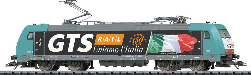 Class E 483 Electric Locomotive with Sound & DCC -- GTS Rail Italy (Era VI; Teal, gray; Large GTS & Italian Flag)