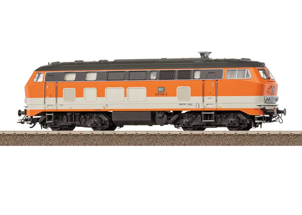 Class 218 Diesel - Sound and DCC -- German Federal Railroad DB #218 140-2 (Era IV, orange, cream, gray)-2