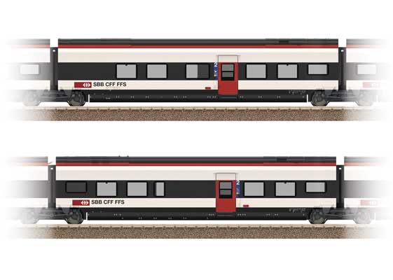Type B & Type C 2nd Class Add-On for Giruno Train Set - Ready to Run -- Swiss Federal Railways SBB Set #1 (Era VI 2021, white, black, red, for:739-2