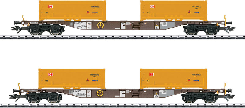 Type Sgns Flatcar with KLV Tub Load pkg(2) - Ready-to-Run -- AAE (Era VI 2014; Boxcar Red Flatcar, Stuttgart 21 Yellow KLV Tubs)