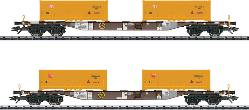 Type Sgns Flatcar with KLV Tub Load pkg(2) - Ready-to-Run -- AAE (Era VI 2014; Boxcar Red Flatcar, Stuttgart 21 Yellow KLV Tubs)