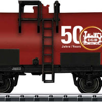 2-Axle Fire Control Water Tank Car - Ready to Run -- Harz Narrow Gauge Railways HSB (Era VI; red, white; LGB 50th Anniversary)