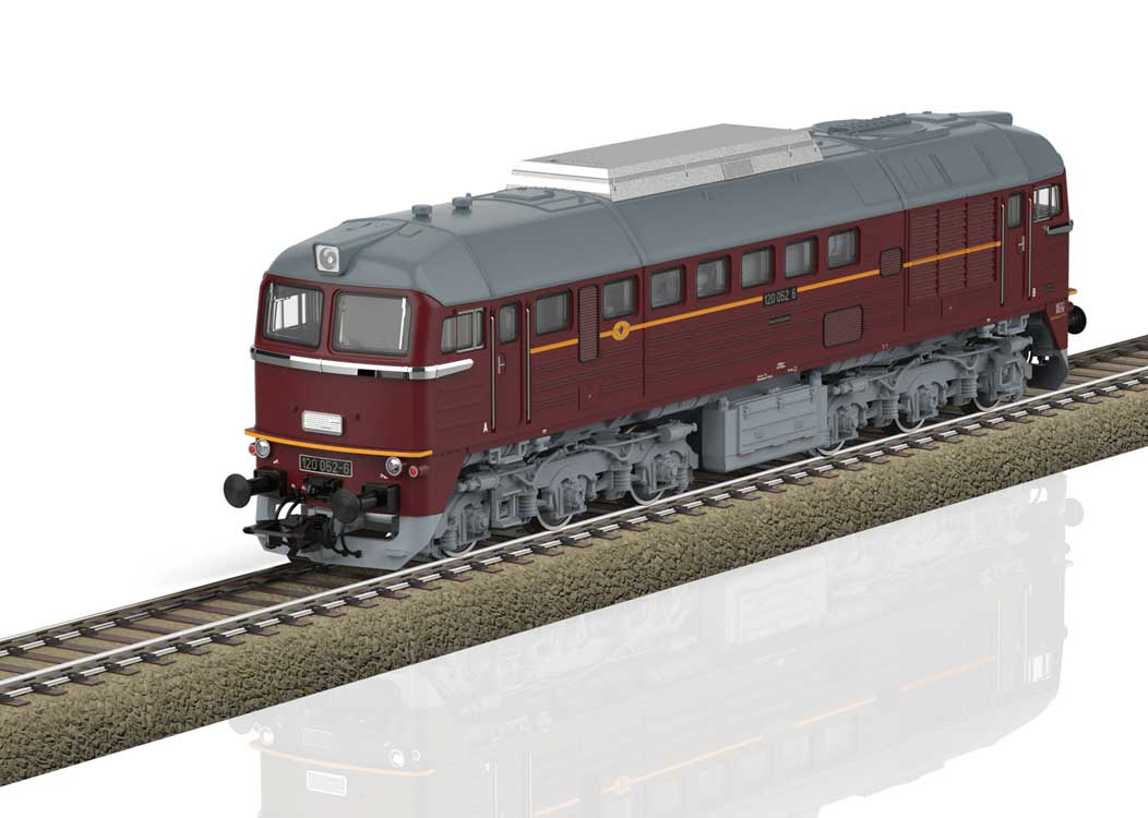 Class 120 Diesel - Sound and DCC -- German State Railroad DR #120 052 (Era IV 1976, maroon, gray)-1