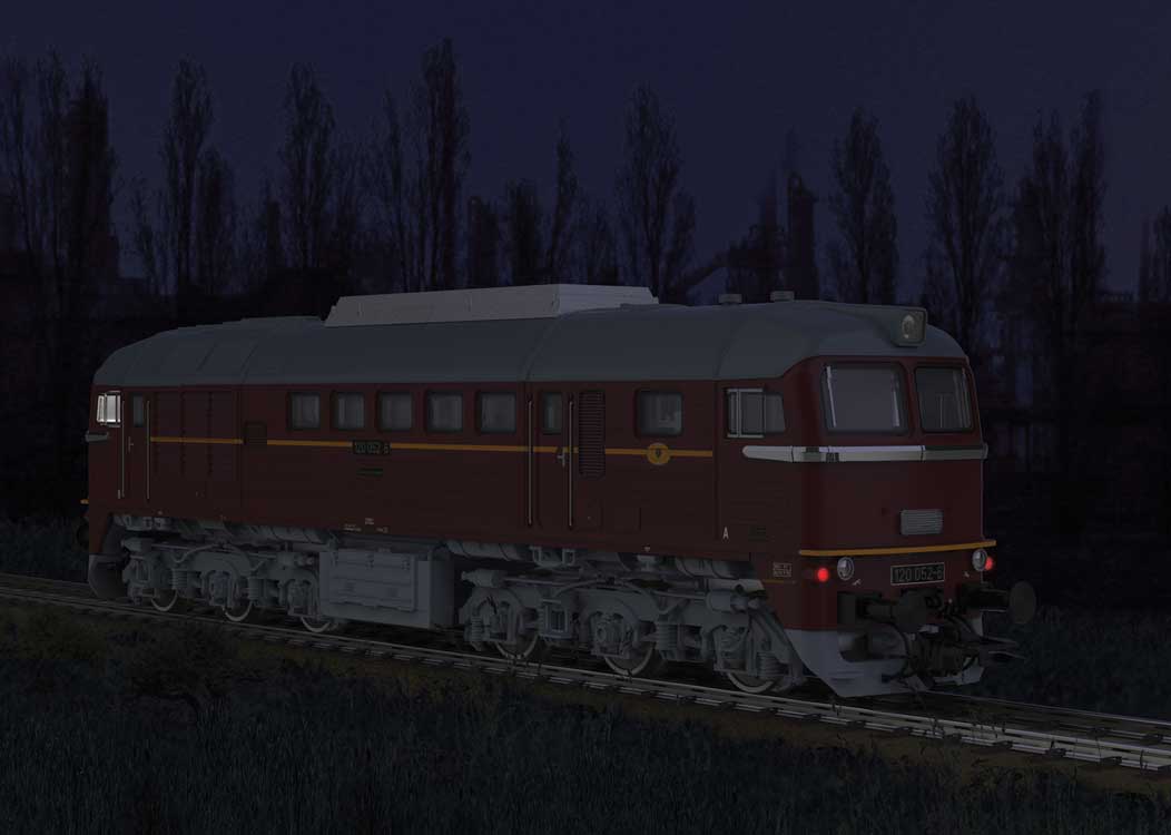 Class 120 Diesel - Sound and DCC -- German State Railroad DR #120 052 (Era IV 1976, maroon, gray)-5
