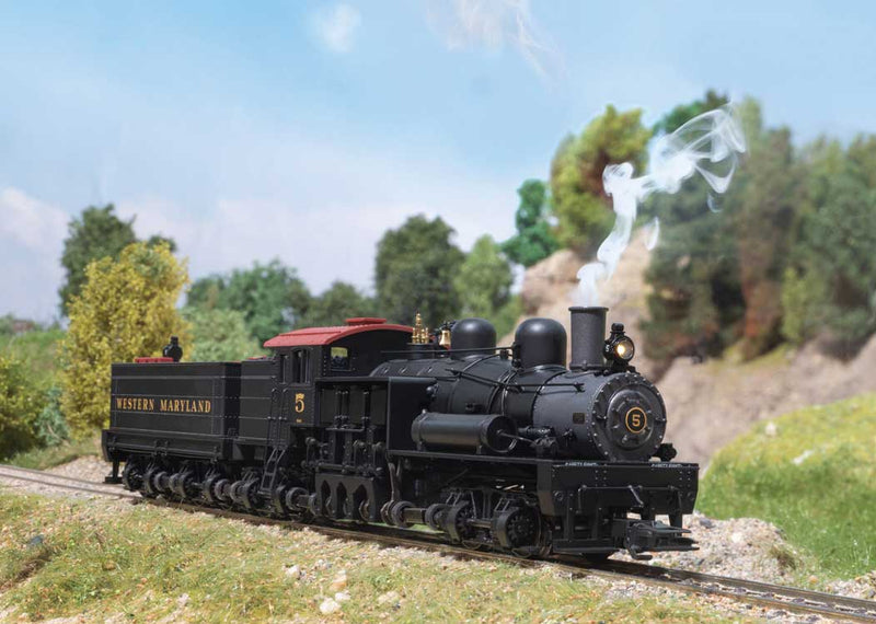 Class D 4-Truck Shay - Sound, Smoke and DCC -- Western Maryland #5 (1940s, black, graphite, Tuscan)-1