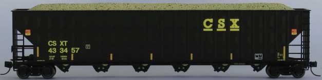 Greenville 7000-Cubic Foot Wood Chip Hopper - Ready to Run -- CSX #5 (black, yellow, yellow conspicuity marks)