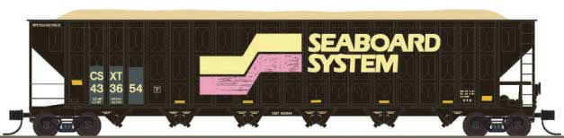 Greenville 7000-Cubic Foot Wood Chip Hopper - Ready to Run -- Seaboard System CSXT #433928 (Patched, black, yellow, red)