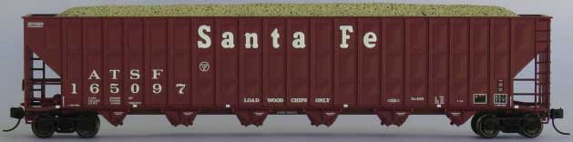 Greenville 7000-Cubic Foot Wood Chip Hopper - Ready to Run -- Santa Fe #4 (Boxcar Red, white, Large Roadname)