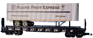 Piggyback Flatcar with Trailer -- Pacific Fruit Express