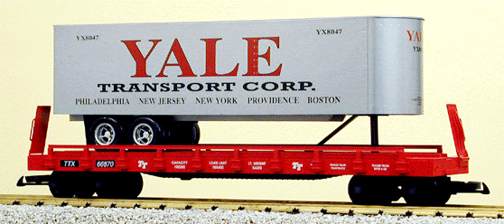 Piggyback Flatcar w/Trailer -- Yale (silver w/red flat)