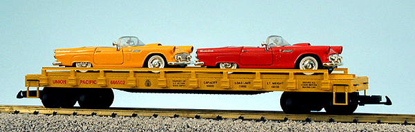 American Series - Auto Flatcars w/Load -- Union Pacific #666502 (yellow w/red & yellow Thunderbirds)
