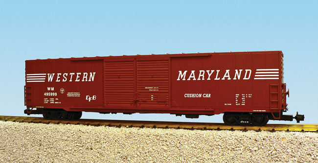 Ultimate Series 60' Steel Double-Door Boxcar w/Cushioned Coupler - Ready to Ru -- Western Maryland (oxide, Speed Lettering)