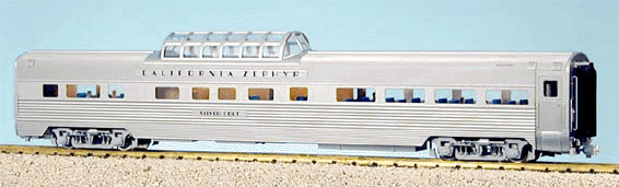 Corrugated Aluminum Vista Dome Lighted w/Full Interior & Figures -- "California Zephyr" #1 (Stainless Steel)