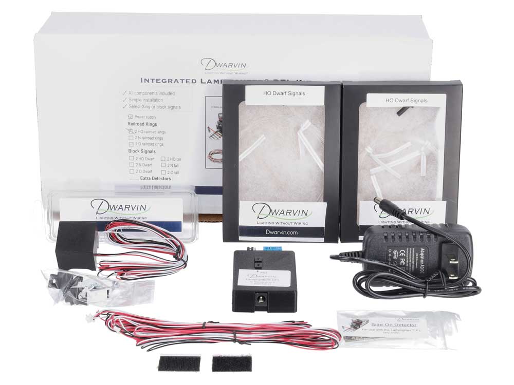 DVIDBS101 Dwarf Block Signal Kit -- With Lamplighter DFL, 2 Side-On Infrared IR Detectors, 2 Signals, Power Supp-1