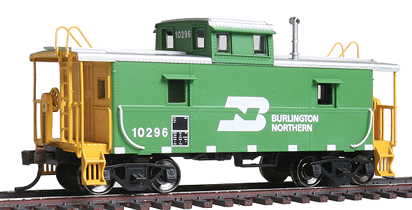 C&O-Style Steel Center-Cupola Caboose - Ready to Run -- Burlington Northern #10296 (green, yellow)