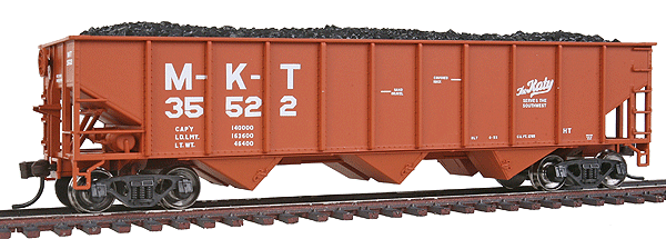 Trainman(R) AAR 70-Ton 3-Bay Open Hopper - Ready to Run -- Missouri-Kansas-Texas #35522 (red, Katy Serves the Southwest Logo)