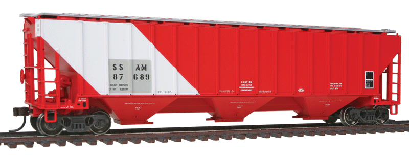 Thrall 4750 3-Bay Covered Hopper - Ready to Run -- Sault St. Marie Bridge Co. (WC) SSAM #87689 (Patch Job, red, whie, gray)