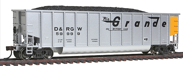 Aluminum Coal Gondola - Ready to Run -- Denver & Rio Grande Western #59999 (Fantasy, silver, yellow, Flying Grande)