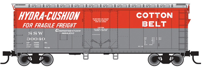 40' Plug-Door Boxcar - Ready to Run -- Cotton Belt SSW #30030 (red, gray, Hydra Cushion Slogan)