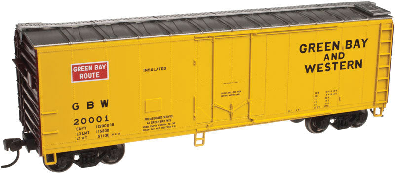 40' Plug-Door Boxcar - Ready to Run - Ready to Run -- Green Bay & Western #20001 (yellow, Boxcar Red, silver, red, black)