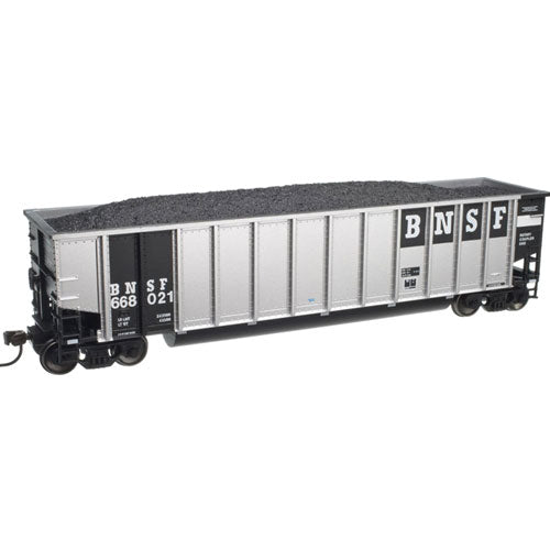Aluminum Coal Gondola w/Load - Ready to Run -- Burlington Northern Santa Fe #668021 (Early Scheme, aluminum, black)