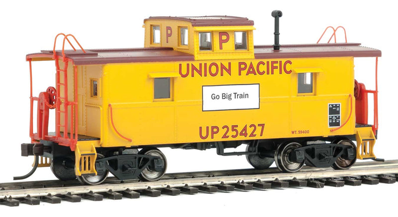 C&O-Style Steel Center-Cupola Caboose - Ready to Run -- Union Pacific #25427 (Armour Yellow, red, Safety Slogan)