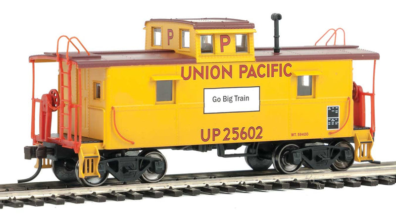 C&O-Style Steel Center-Cupola Caboose - Ready to Run -- Union Pacific #25602 (Armour Yellow, red, Safety Slogan)