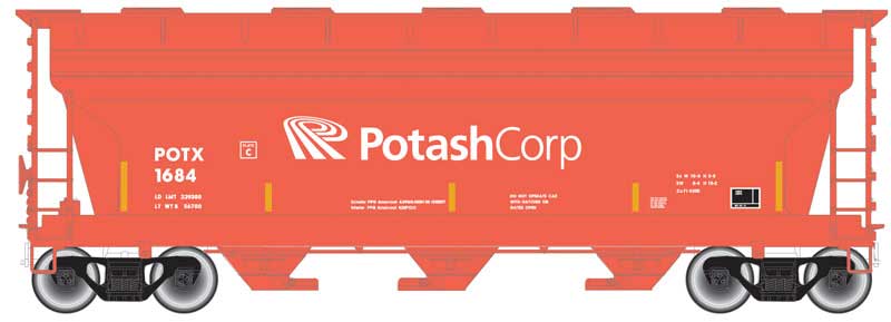 ACF 3560 Covered Hopper - Ready to Run -- Potash Corp. 1522 (salmon, white Logo, yellow conspicuity marks)