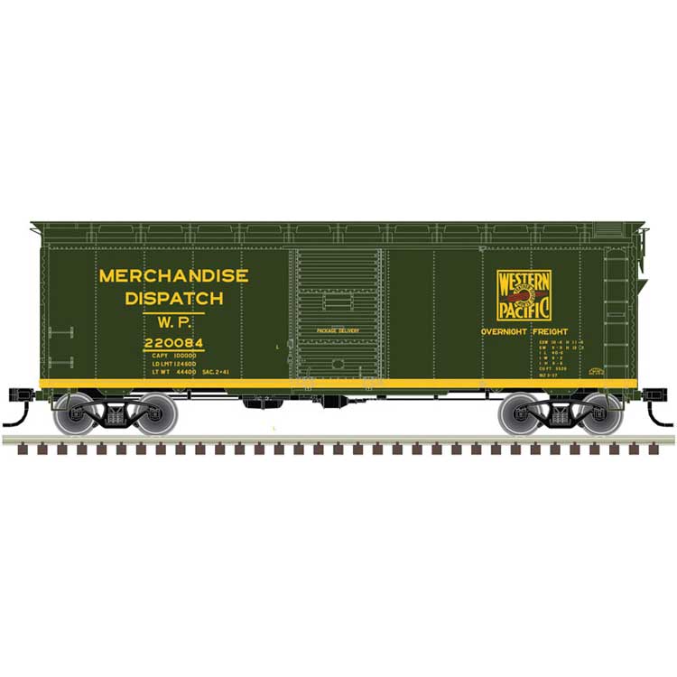 1937 AAR 40' Boxcar - Kit -- Western Pacific 220084 (Merchandise Service, green, yellow)