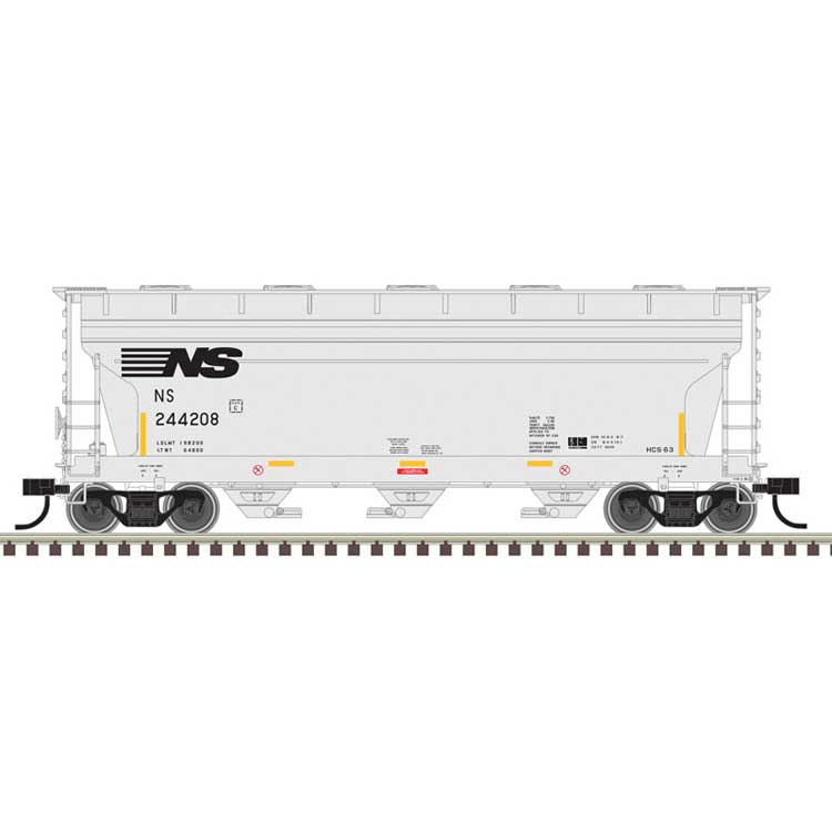 ACF 3560 Center-Flow Covered Hopper - Ready to Run -- Norfolk Southern #244208 (gray, black, yellow conspicuity marks)