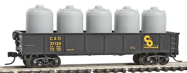 Trainman(R) 42' Steel Gondola w/Cement Canister Load - Ready to Run -- Chesapeake & Ohio #37120 (black, Progress Logo)