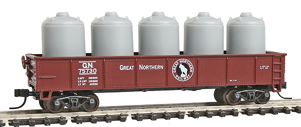 Trainman(R) 42' Steel Gondola w/Cement Canister Load - Ready to Run -- Great Northern #75730 (brown, black Rocky Logo)