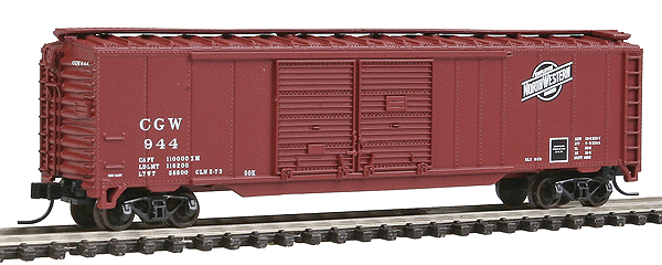 Trainman(TM) 50' Double-Door Boxcar - Ready to Run -- Chicago & North Western CGW #944 (Boxcar Red, Employee Owned Logo)