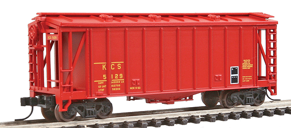 N Trainman(R) GATX Airslide Covered Hopper, Assembled -- Kansas City Southern #5129 (red, yellow)