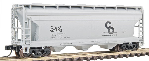 Atlas N Trainman(TM) ACF(R) 3560 Center Flow Covered Hopper - Assembled -- Chesapeake & Ohio #601398 (gray, black)