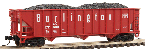 Atlas N Trainman(R) 90-Ton 3-Bay Open Hopper - Assembled -- Chicago, Burlington & Quincy #172520 (black, w/red & white herald)