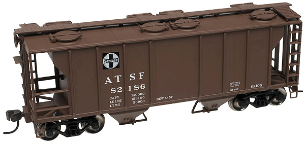 Trainman(R) Pullman-Standard PS-2 2-Bay Covered Hopper - Ready to Run -- Santa Fe #82186 (1957 Scheme, Boxcar Red, Square Logo w/Cooper Lettering)